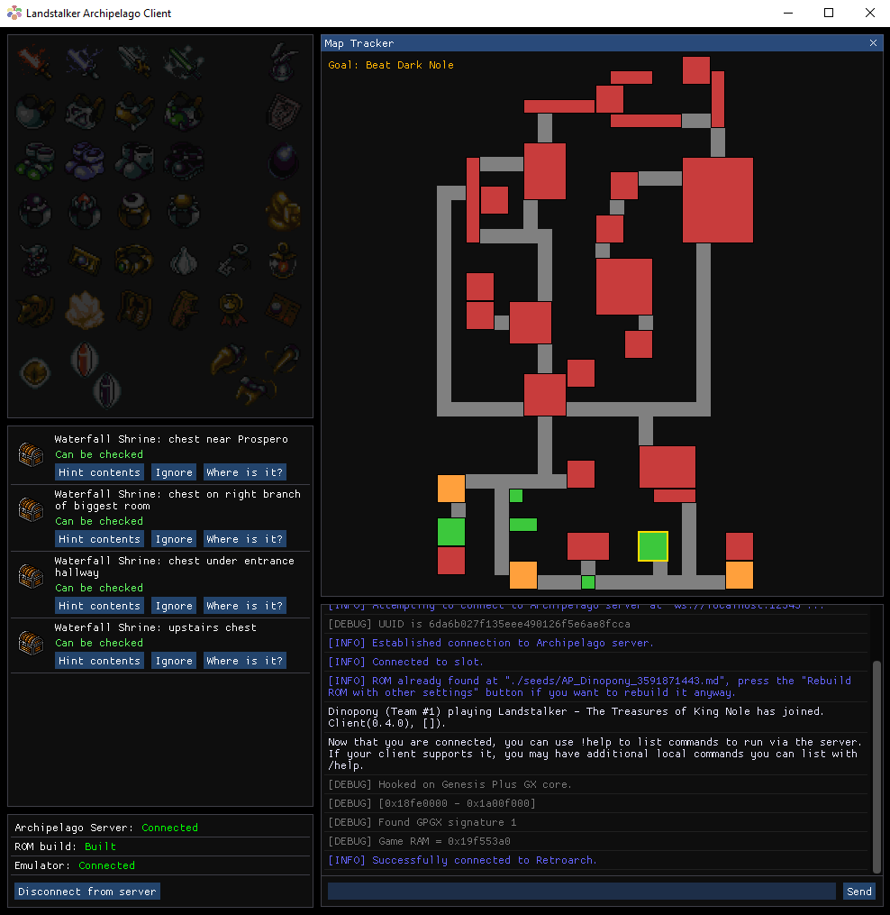 Landstalker MultiworldGG Client user interface